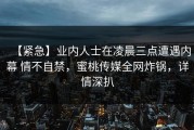 【紧急】业内人士在凌晨三点遭遇内幕 情不自禁，蜜桃传媒全网炸锅，详情深扒